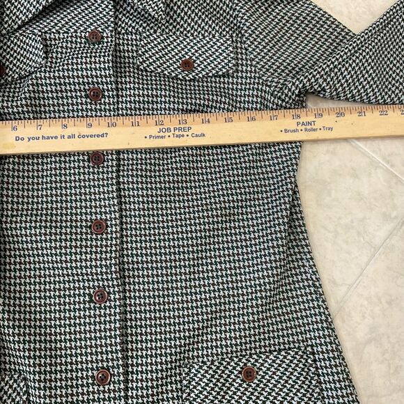 Vintage 70s women’s Medium Houndstooth Shirt Jacket Button Front Pockets Shacket - Picture 10 of 13